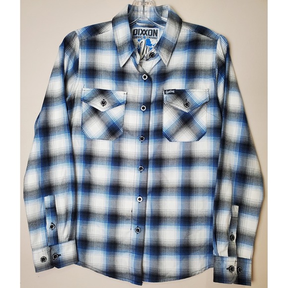 DIXXON Tops - Dixxon‎ Flannel West Coast Customs Blue Black White Plaid Women's Small Button